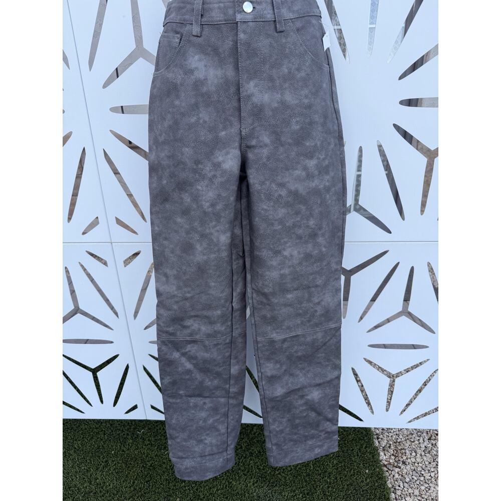 Topshop Faux Leather Washed Effect High Rise Straight Leg Pants in Gray 6 NWT 👖 - Picture 1 of 4